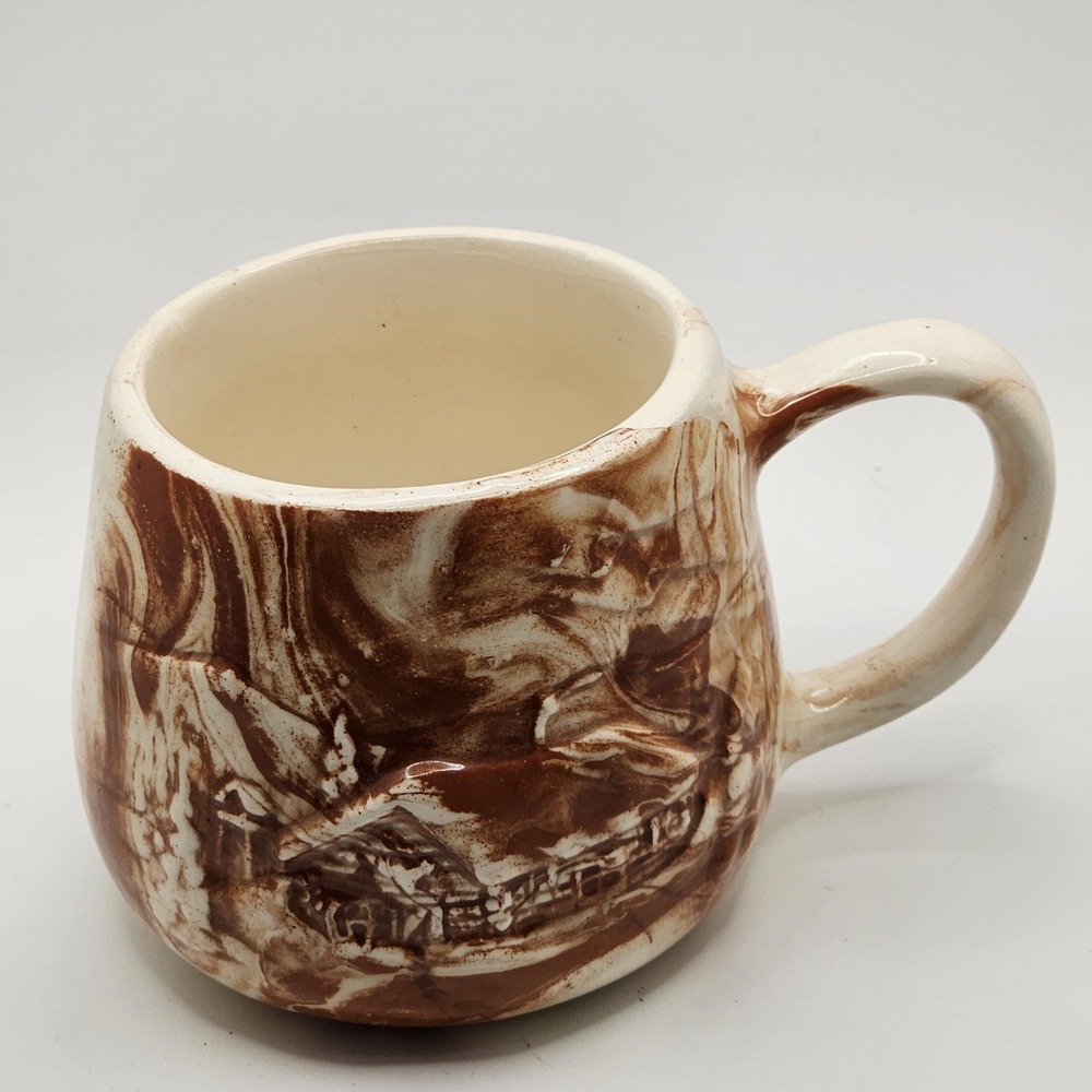 Vintage 70's Alaska Pipeline Pottery Mug Brown and Cream